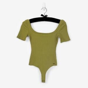 n:Philanthropy Langley Bodysuit‎ Size XS Olive Green Ribbed Cotton Blend Basics